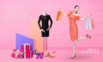 购物节时尚炫彩服装包包促销海报设计ps素材
