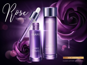 高端紫玫瑰化妆品护肤品海报矢量图素材