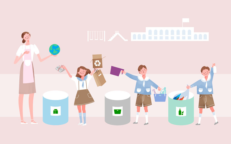 手绘垃圾分类回收公益低碳环保插画图片素材