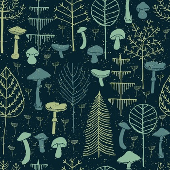 手绘森林蘑菇无缝拼接矢量背景图案