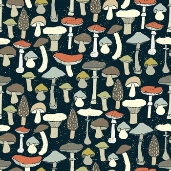 手绘蘑菇无缝拼接矢量背景图案