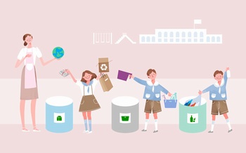 手繪垃圾分類回收公益低碳環保插畫圖片素