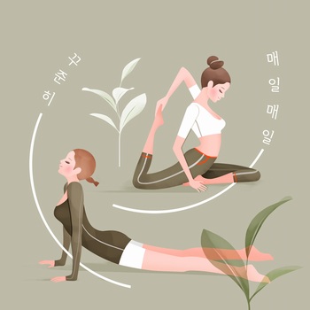 小清新瑜伽普拉提健身运动ps插画分层图片素材