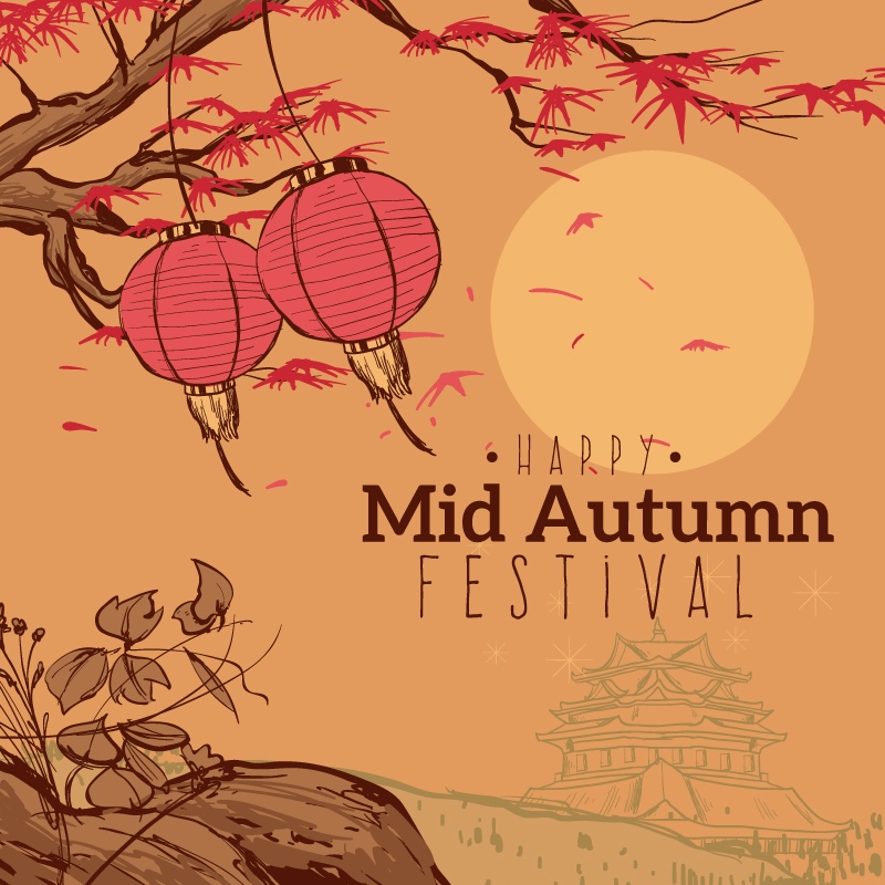 复古风格的手绘中秋节图片