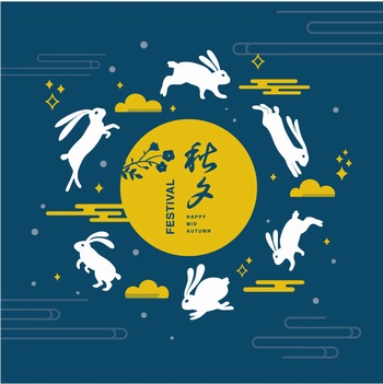 中秋节圆月玉兔装饰图案海报背景矢量图素材