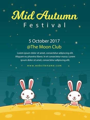 月球上两只可爱的小白兔中秋节矢量图