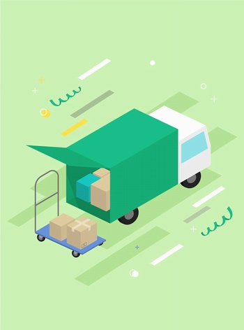 货车装载卸货包装箱插画插图矢量素材