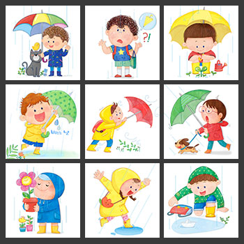 「雨中的男孩插画」专题