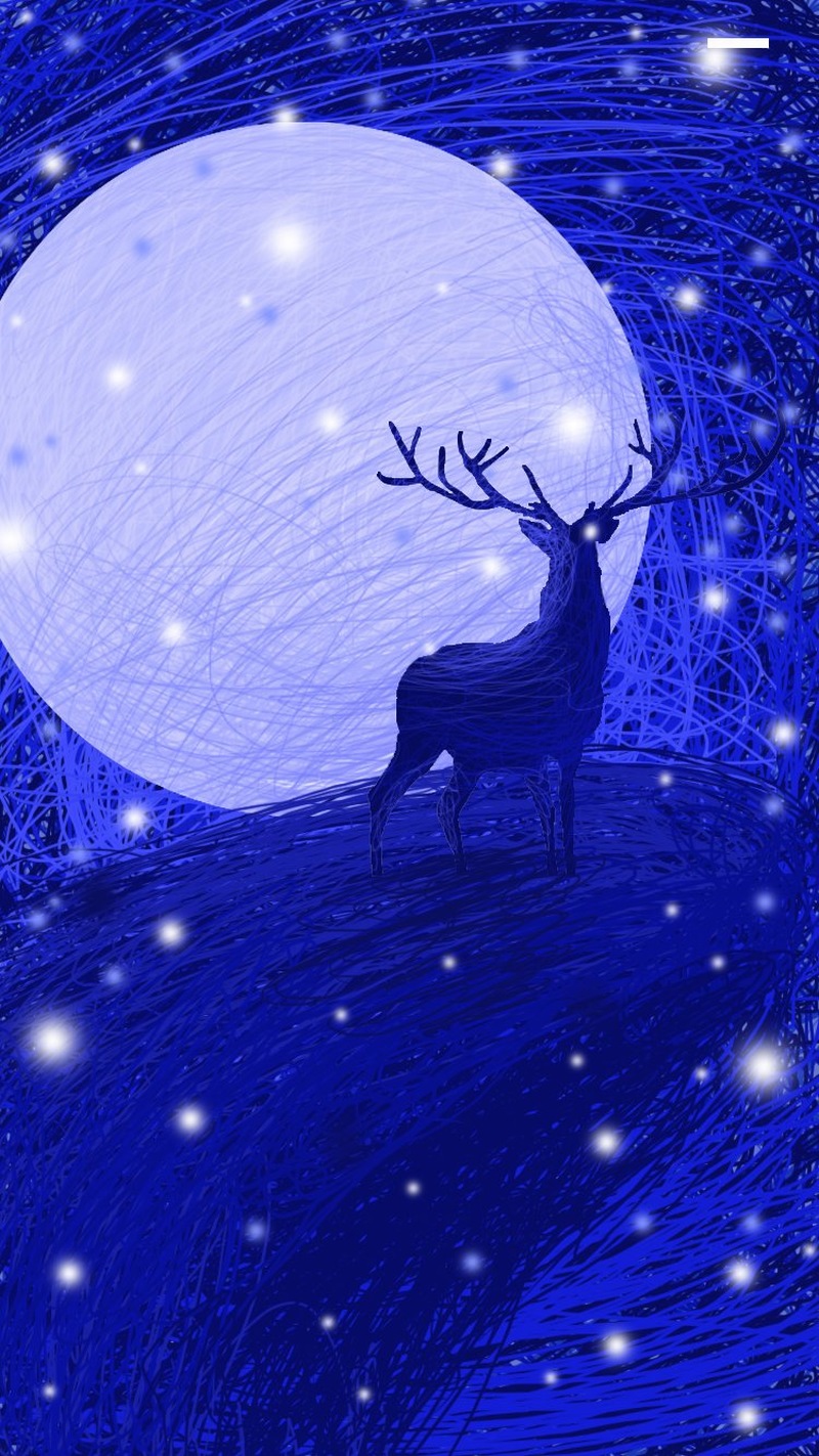 唯美手绘月夜驯鹿剪影ps插图插画素材
