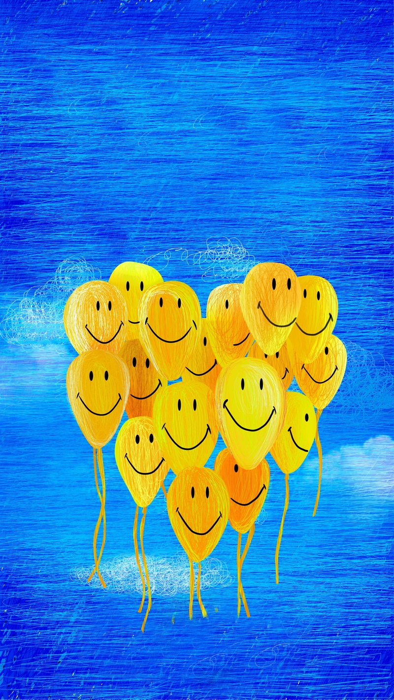 唯美手绘笑脸黄色气球ps插图插画素材