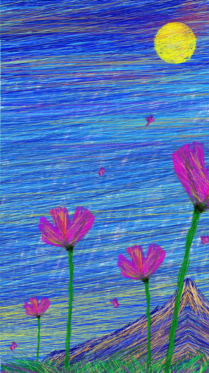 唯美手绘阳光蓝天下的花朵ps插图插画素材