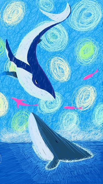 唯美手绘大白鲨鲸鱼ps插图插画素材