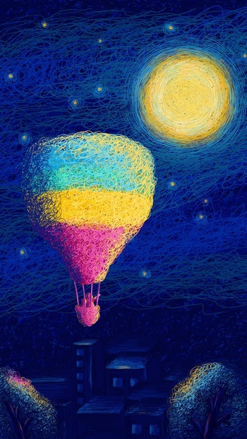 唯美手绘热气球ps插图插画素材