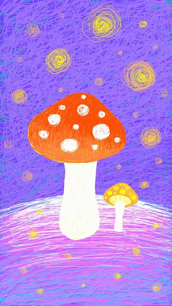 唯美手绘蘑菇ps插图插画素材