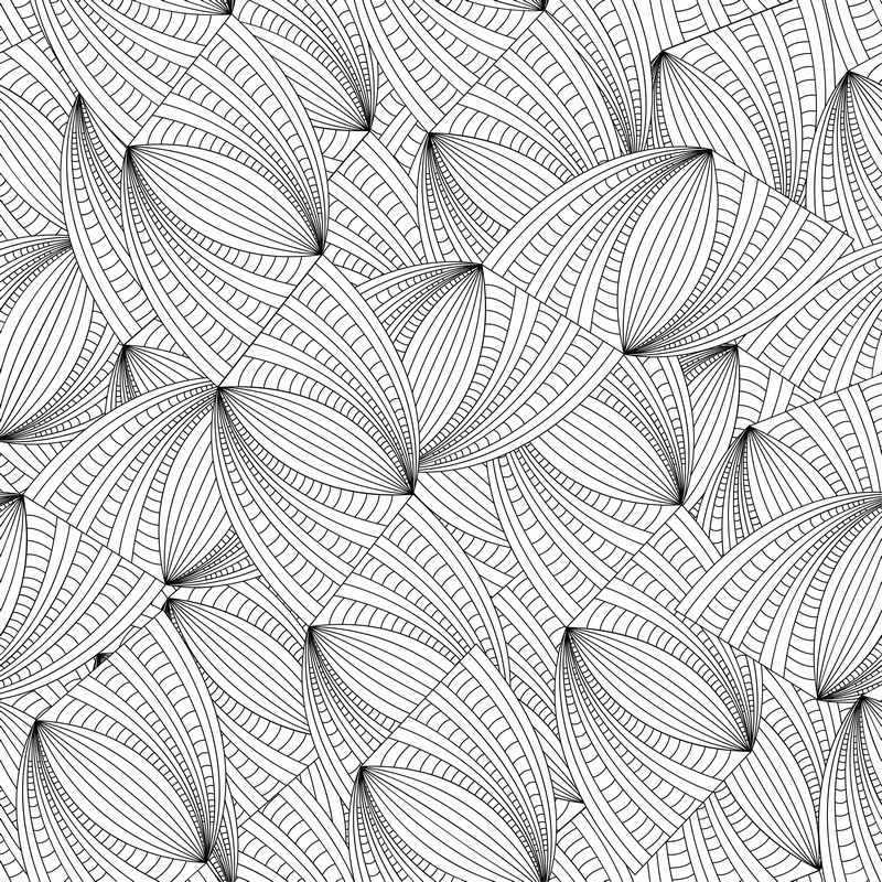 抽象叶子黑白线稿矢量无缝拼图图案