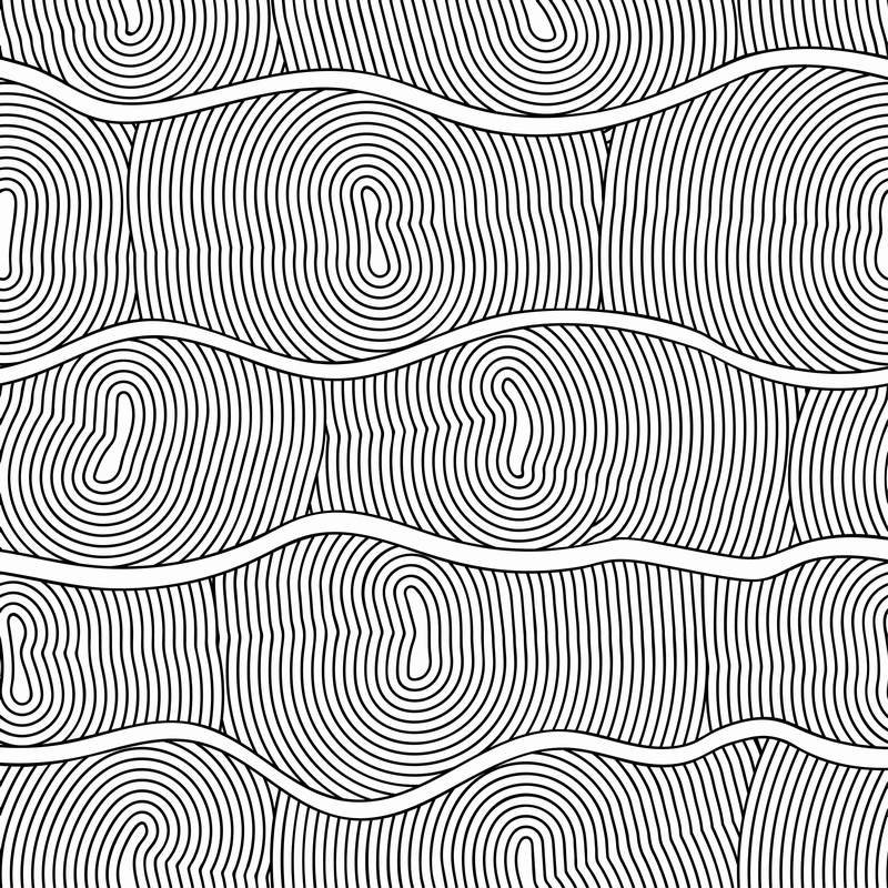 抽象年轮黑白线稿矢量无缝拼图图案