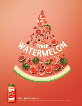 新鲜西瓜果汁饮料ps创意海报素材
