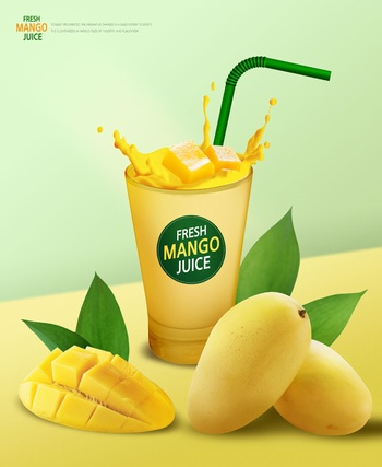 新鲜芒果汁饮料ps创意海报素材