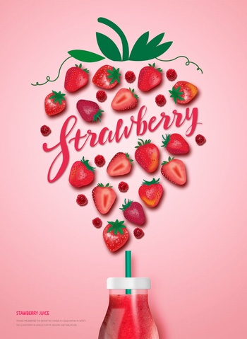 新鲜草莓果汁饮料ps创意海报素材