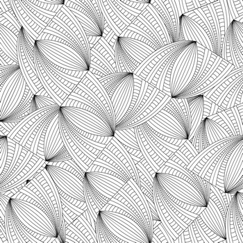 抽象叶子黑白线稿矢量无缝拼图图案