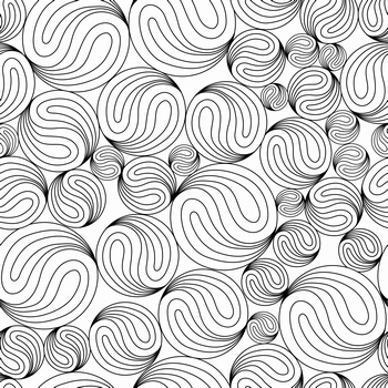 圆形抽象黑白线稿矢量无缝拼图图案