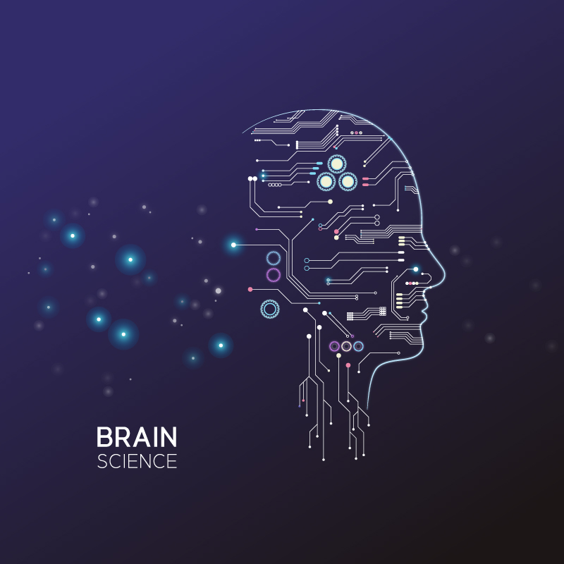 人工智能AI科技大脑矢量插图