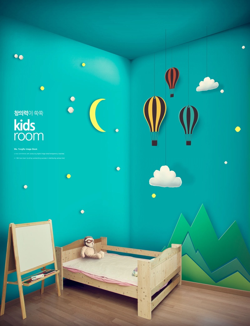 儿童房间月夜星空装饰ps效果图素材
