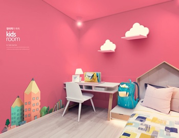创意儿童房间粉色装饰ps效果图素材