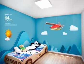 创意儿童房间蓝色装饰ps效果图素材