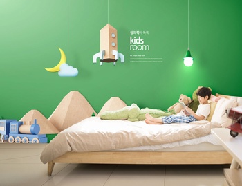 创意儿童房间绿色装饰ps效果图素材