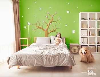 创意儿童房间绿色装饰ps效果图素材