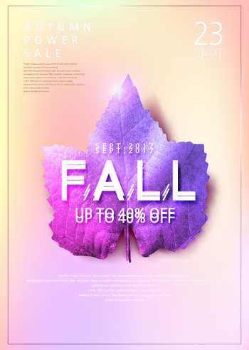 紫色秋季创意落叶降价促销海报ps素材