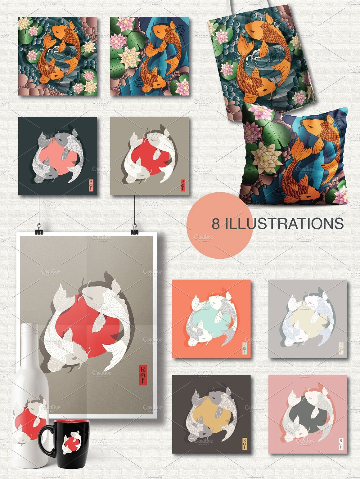 日本传统和风鲤鱼包装印花矢量图案