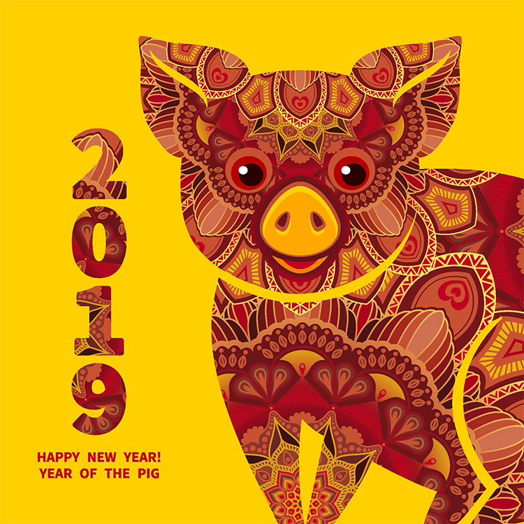 2019猪年卡通素材矢量图
