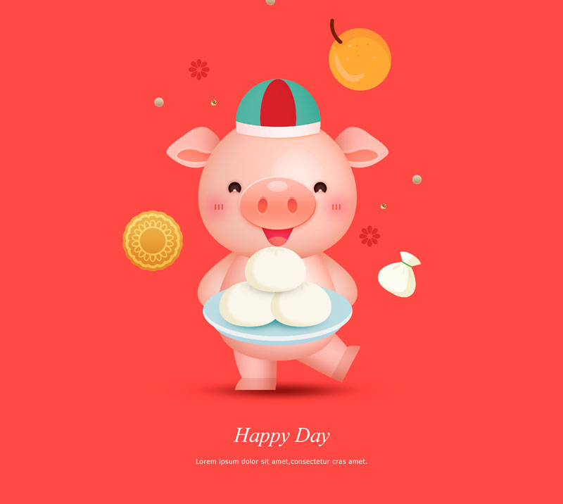 2019猪年可爱的小猪卡通形象ps素材