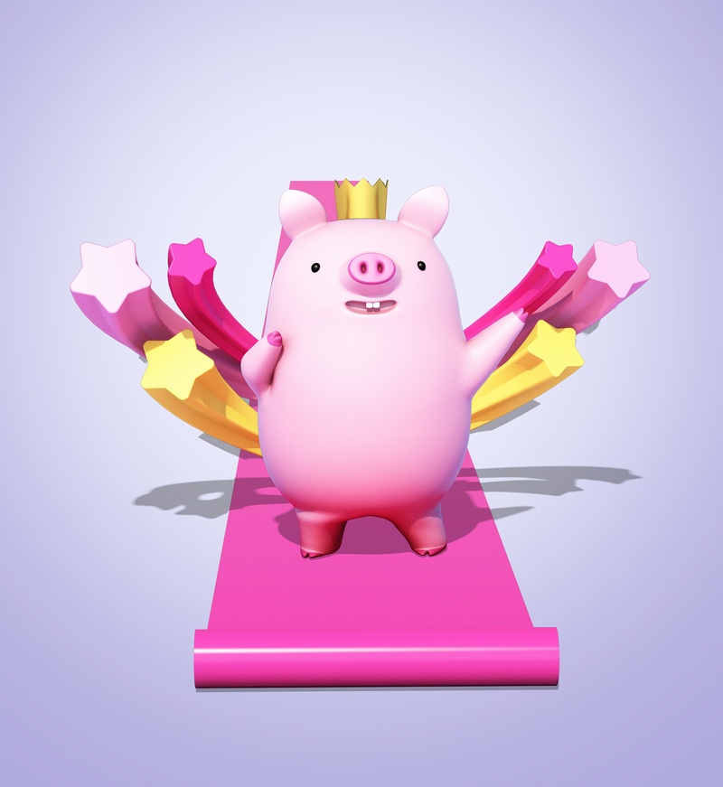 戴着皇冠的粉红小猪3D立体卡通形象