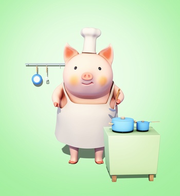 做厨师的3D立体小猪卡通形象PS素材