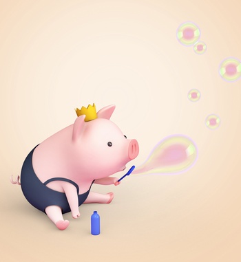 吹泡泡的3D立体卡通小猪形象