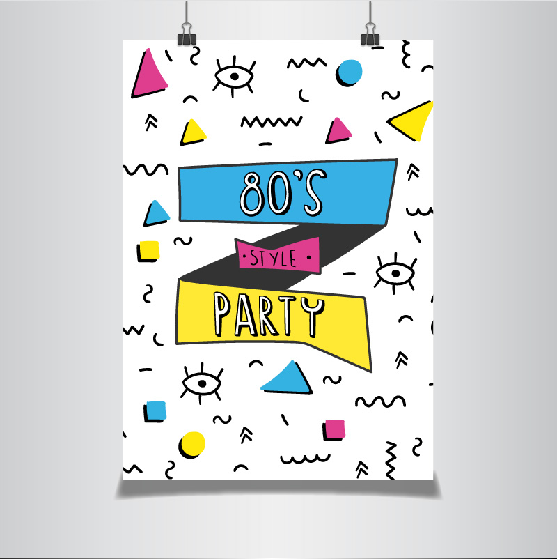 80年代复古几何矢量图形party聚会海报背景