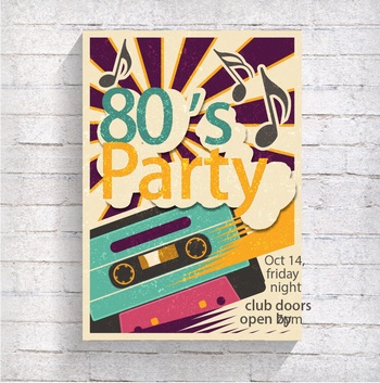 80年代磁带音乐聚会复古几何矢量图形海报背