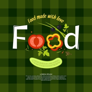 桌布上的水果蔬菜组成的food笑脸矢量插图