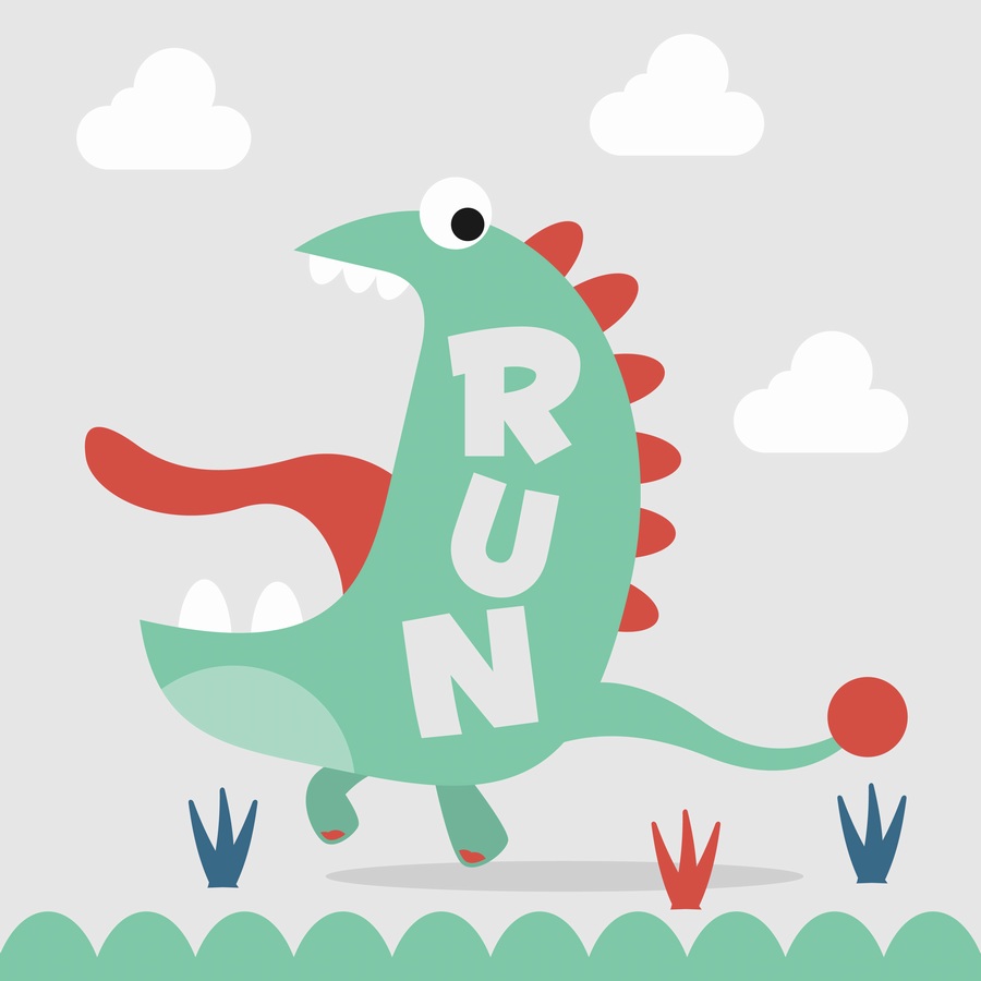 跑步的恐龙卡通造型矢量装饰图画