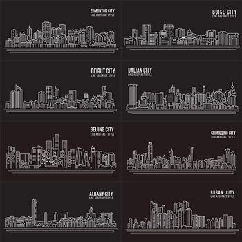 線性城市地標建筑矢量圖