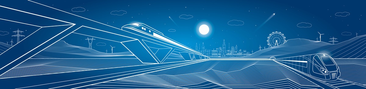 现代化高铁动车火车交通线描矢量图背景