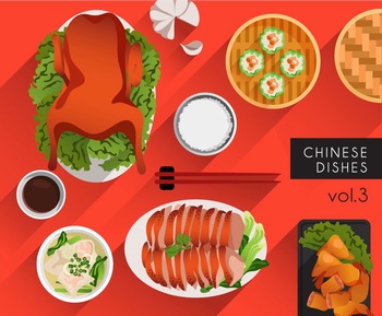 扁平化中餐北京烤鸭矢量美食插图