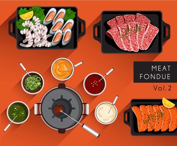 扁平化涮肉火锅矢量美食插图