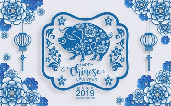 2019猪年青花瓷传统中国新年素材矢量图