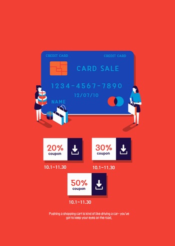 2.5d信用卡打折优惠券矢量商业插图