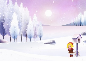 冬季童话雪景收到信的小女孩ps插画素材
