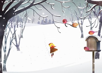 冬季童话雪景小女孩ps插画素材